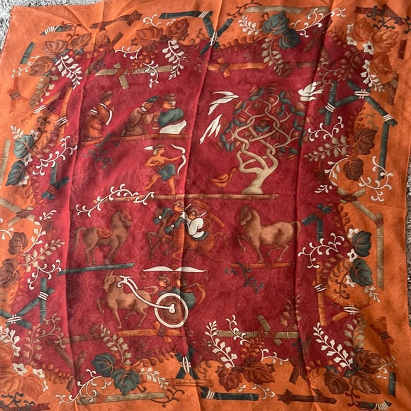 Salvatore Ferragamo Accessories - Salvatore Ferragamo silk sheer scarf 34x34-orange and reds